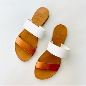 JOIE Sable Leather Two Band Sandals Beige Tan Neutral White Shoes Flats Slide 36